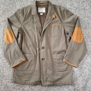 Orvis Mens Zambezi Jacket Leather Elbow Patches 44L Khaki Olive Fishing Hunting